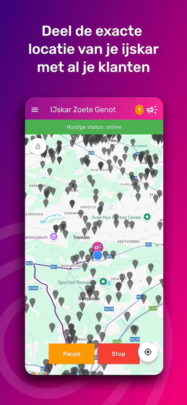 Deel de locatie van de ijskar met je klanten