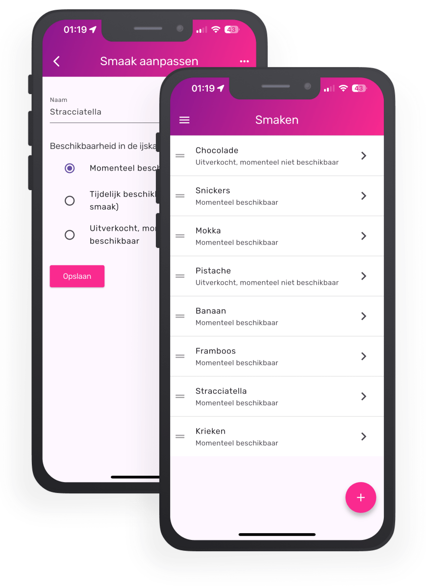 kies ijssmaken in de app