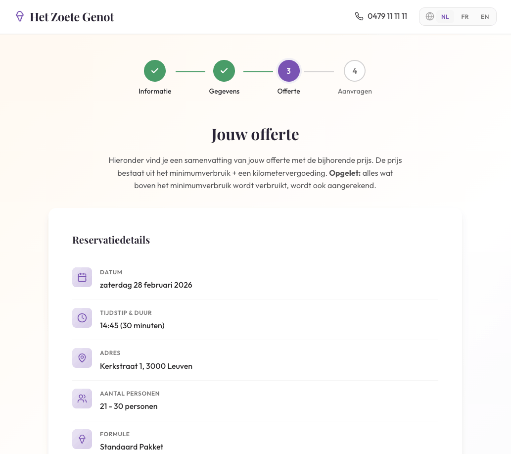 Offerte reservatie ijskar